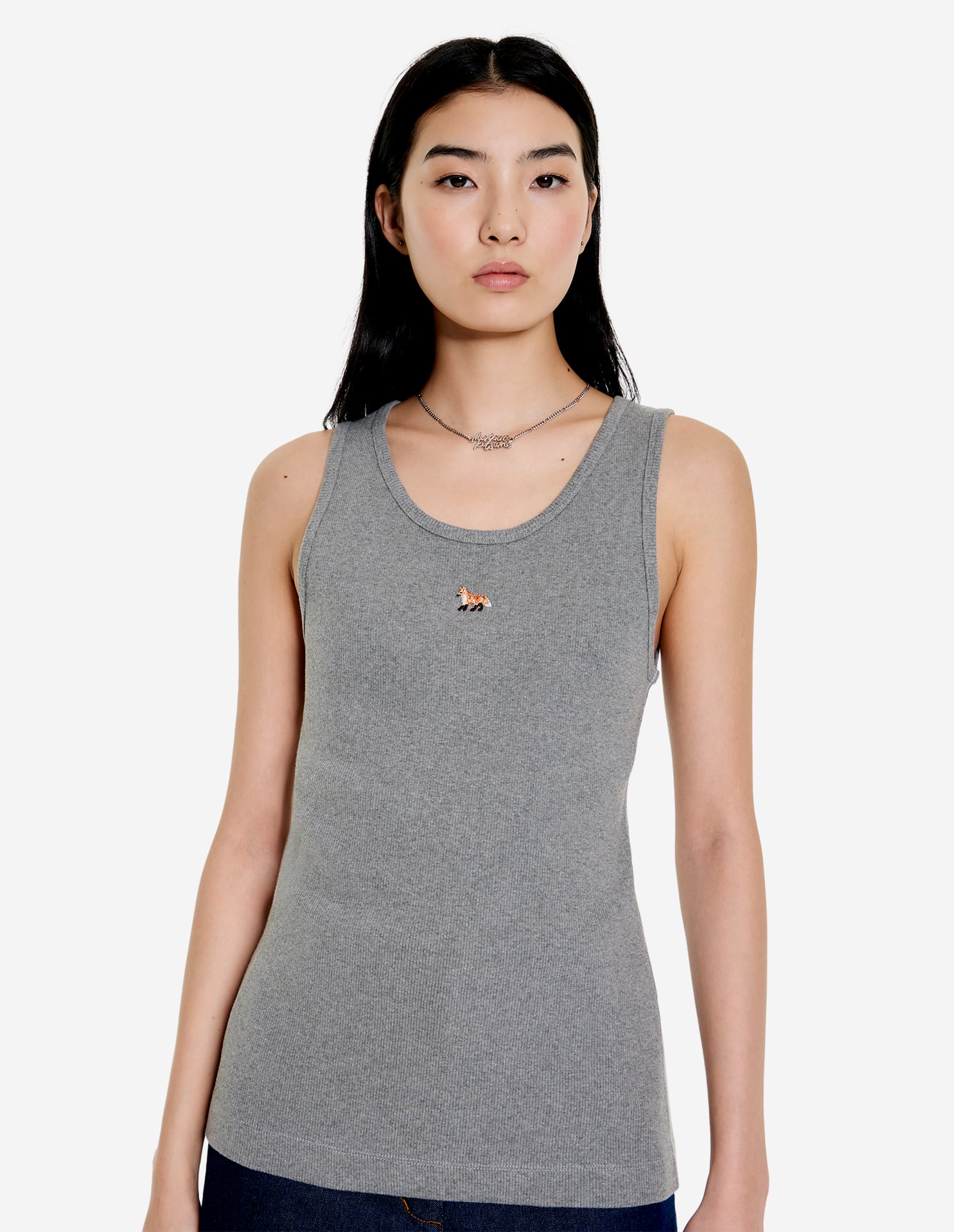Baby Fox Ribbed Tank Top - Medium Grey Melange