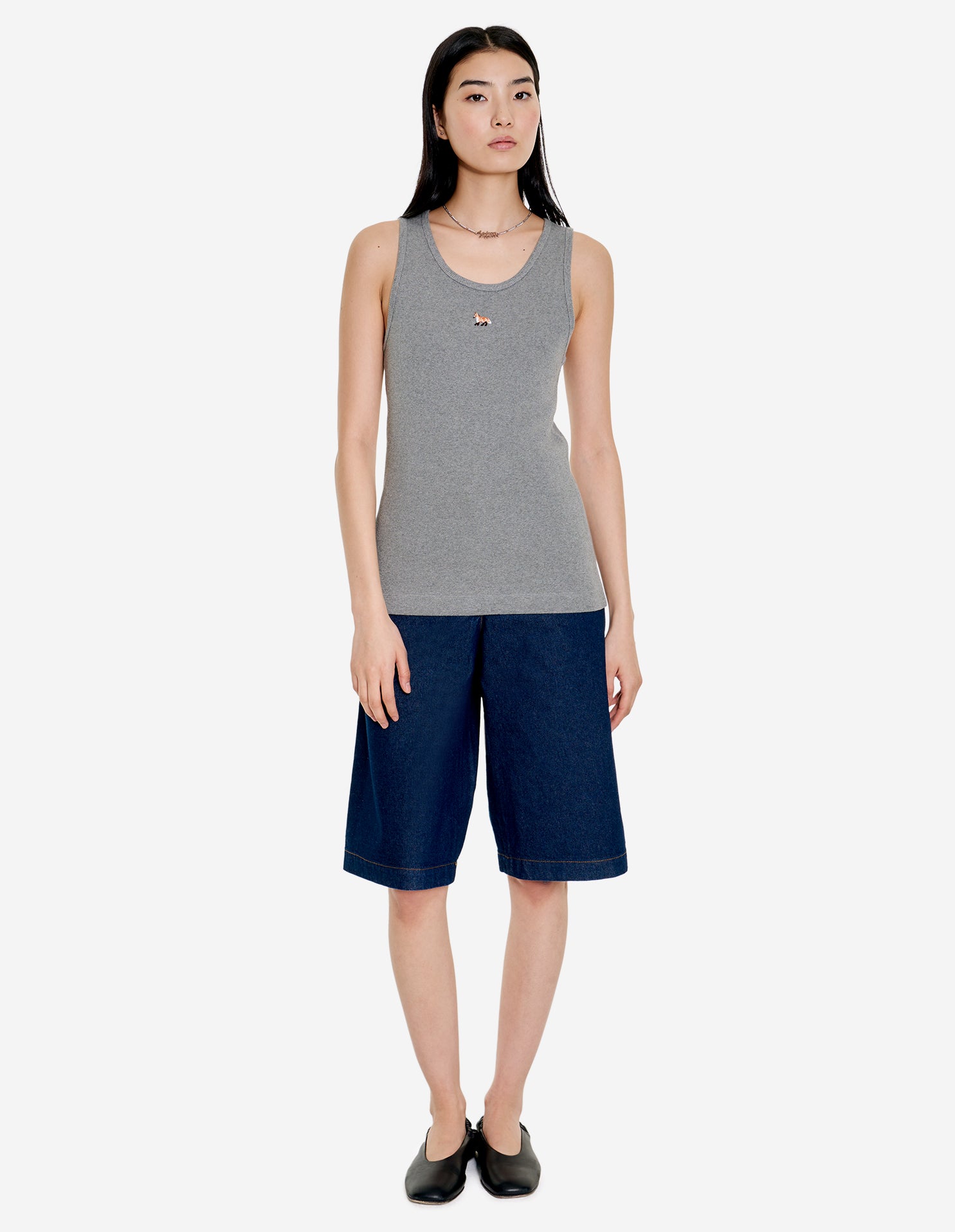 Baby Fox Ribbed Tank Top - Medium Grey Melange
