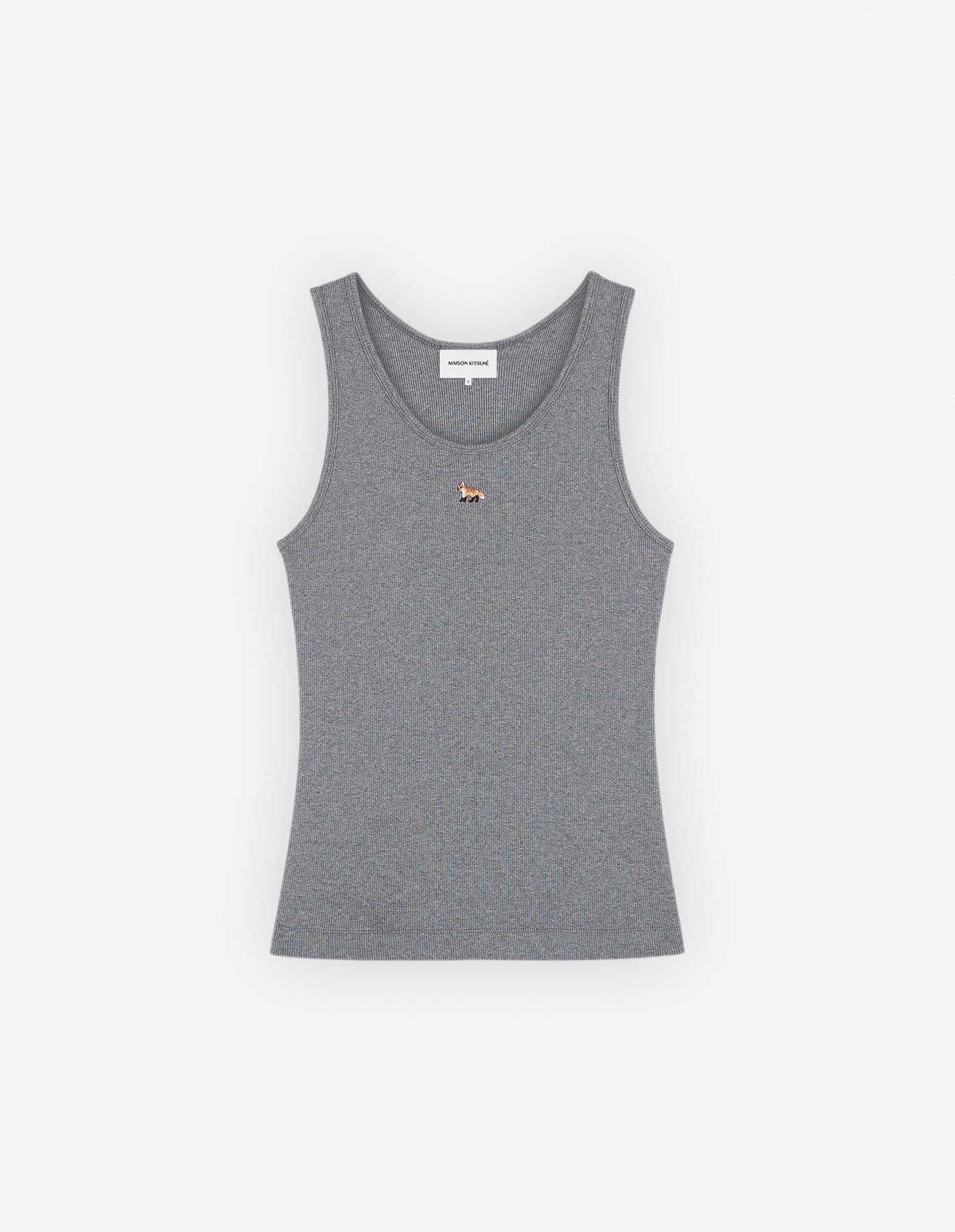 Baby Fox Ribbed Tank Top - Medium Grey Melange