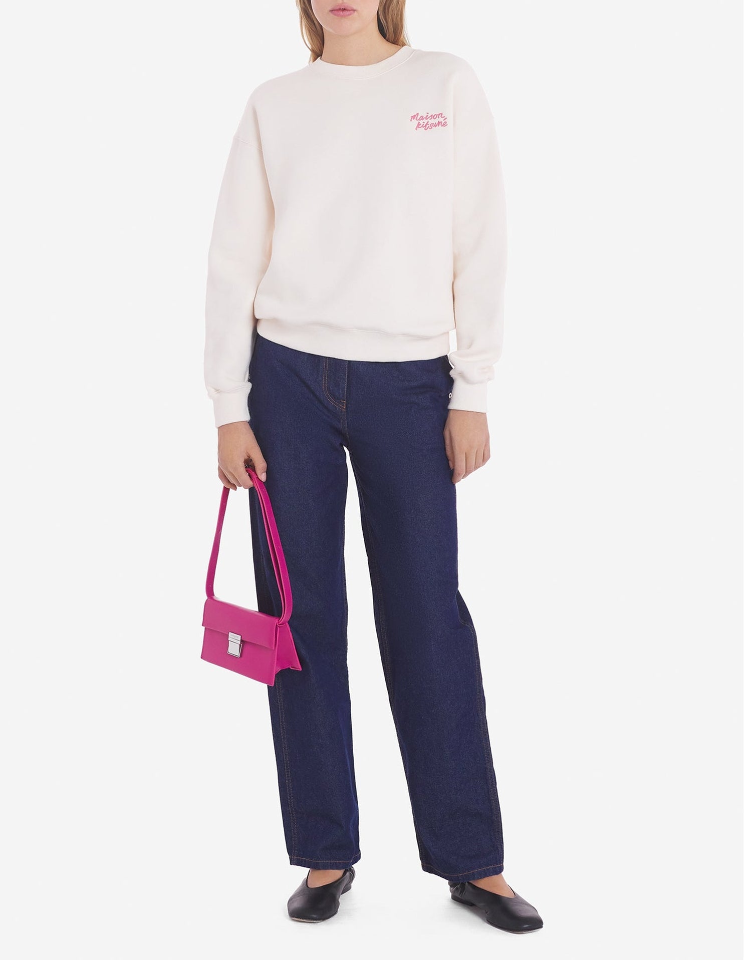 Pantalon droit avec étiquette et avec écusson en denim - Indigo