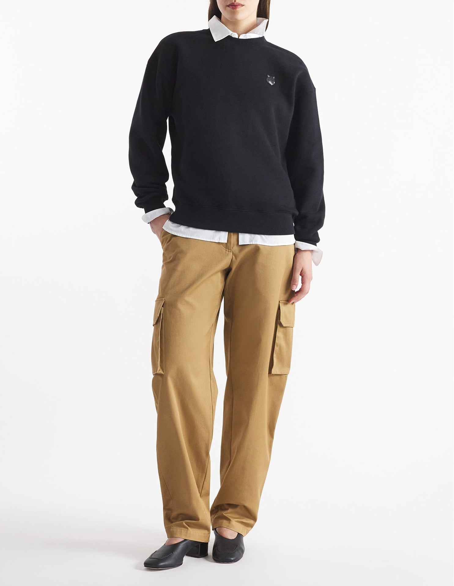 Sweatshirt Bold Fox Head à col rond avec écusson - Black