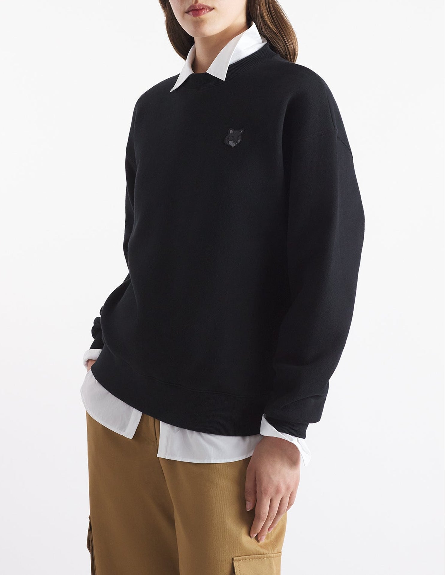 Sweatshirt Bold Fox Head à col rond avec écusson - Black