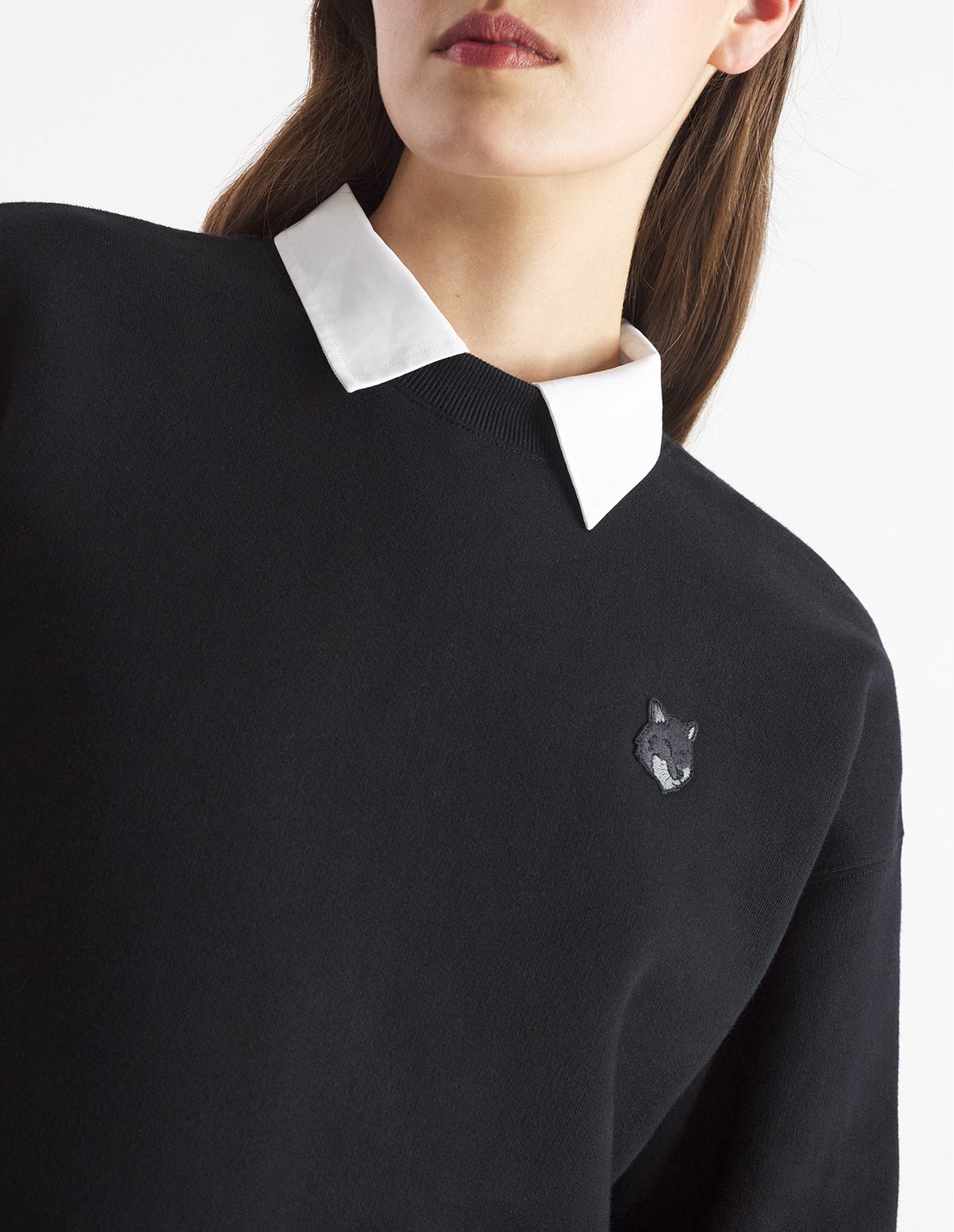 Sweatshirt Bold Fox Head à col rond avec écusson - Black