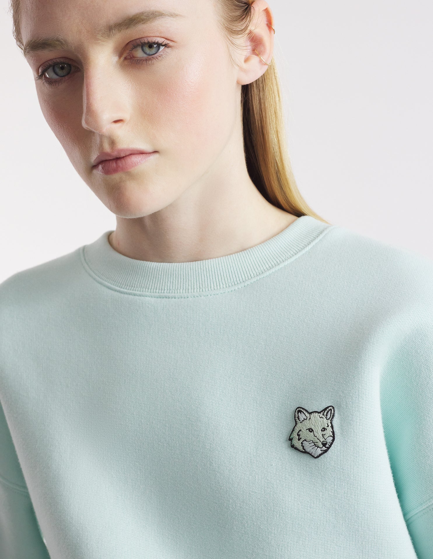 Sweatshirt Bold Fox Head à col rond avec écusson - Peppermint