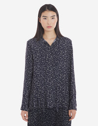 Front Pleats Blouse - Ink Blue Design