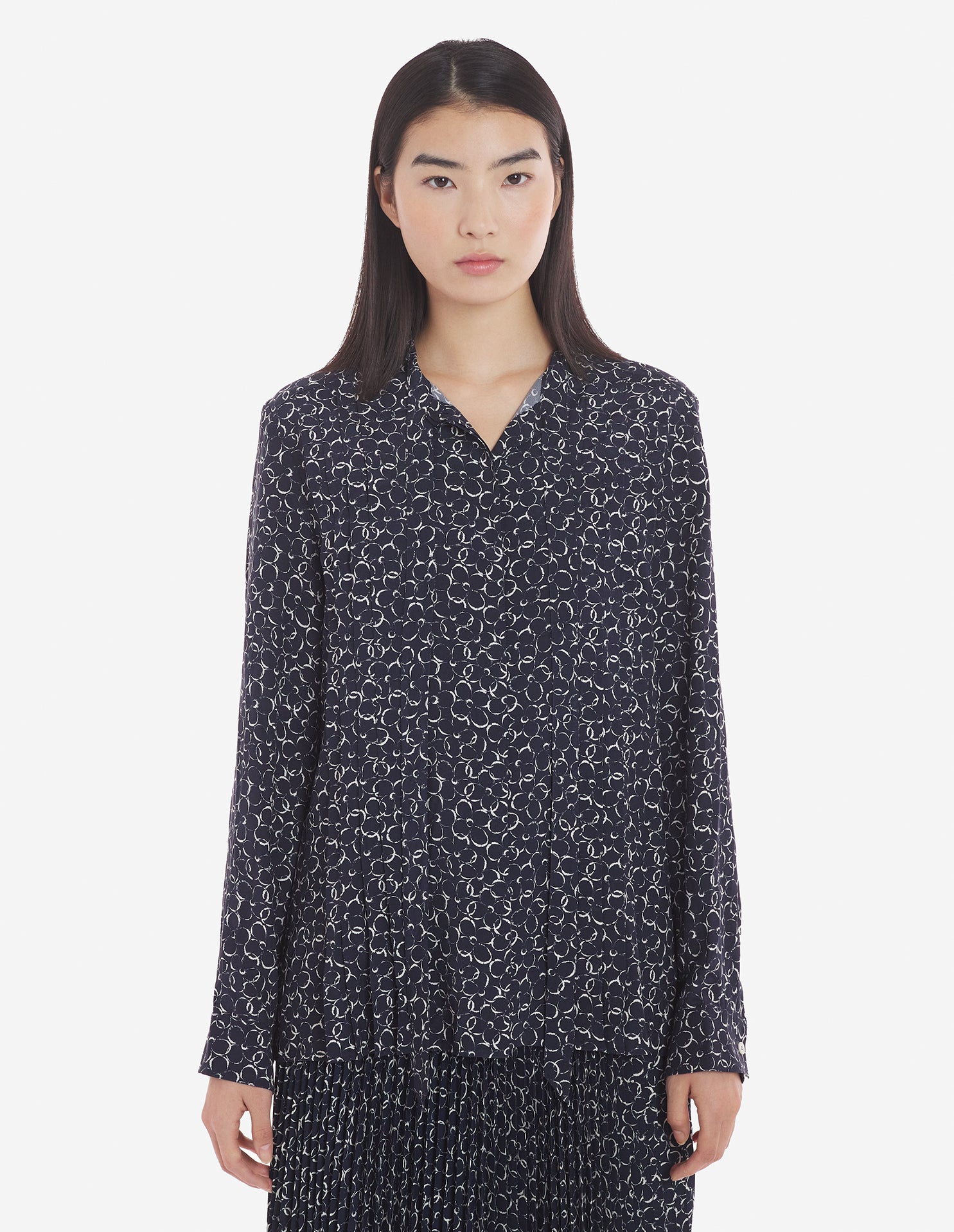 Front Pleats Blouse - Ink Blue Design