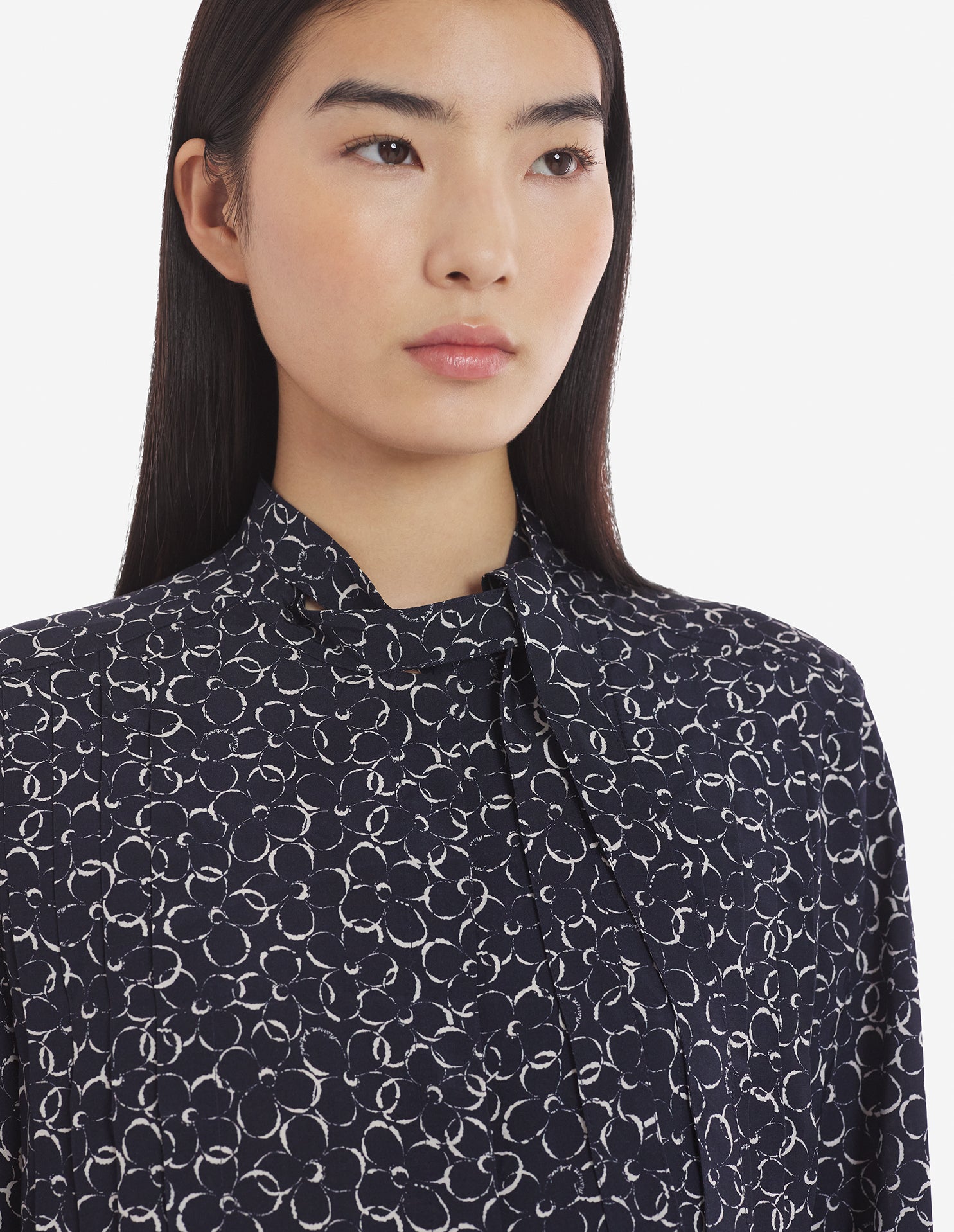 Front Pleats Blouse - Ink Blue Design