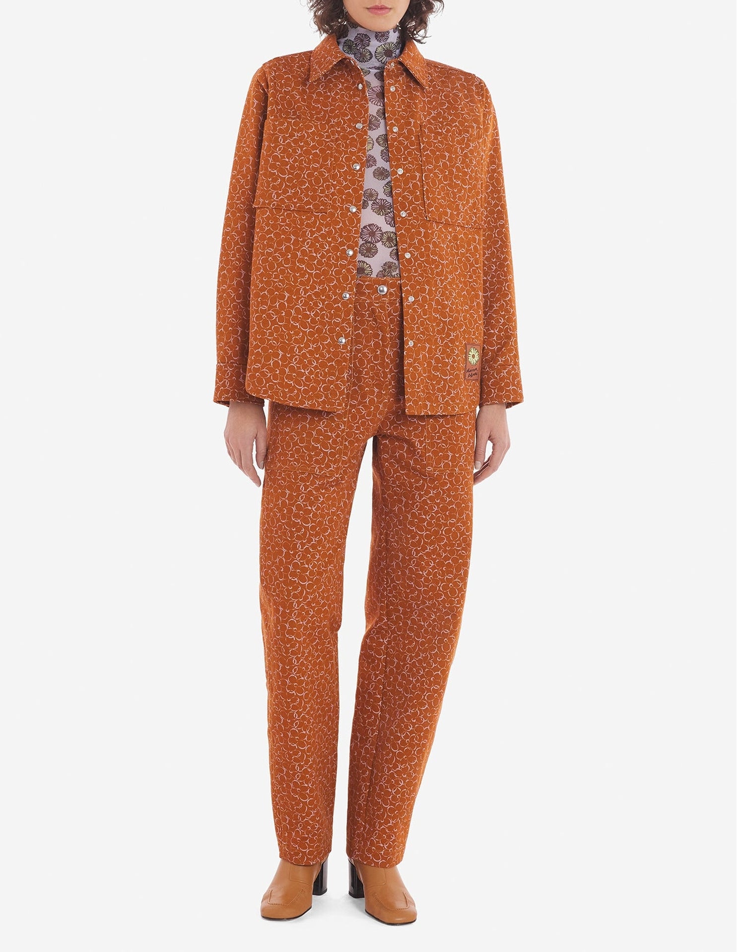 Long-sleeved overshirt with pattern - Tobacco Design