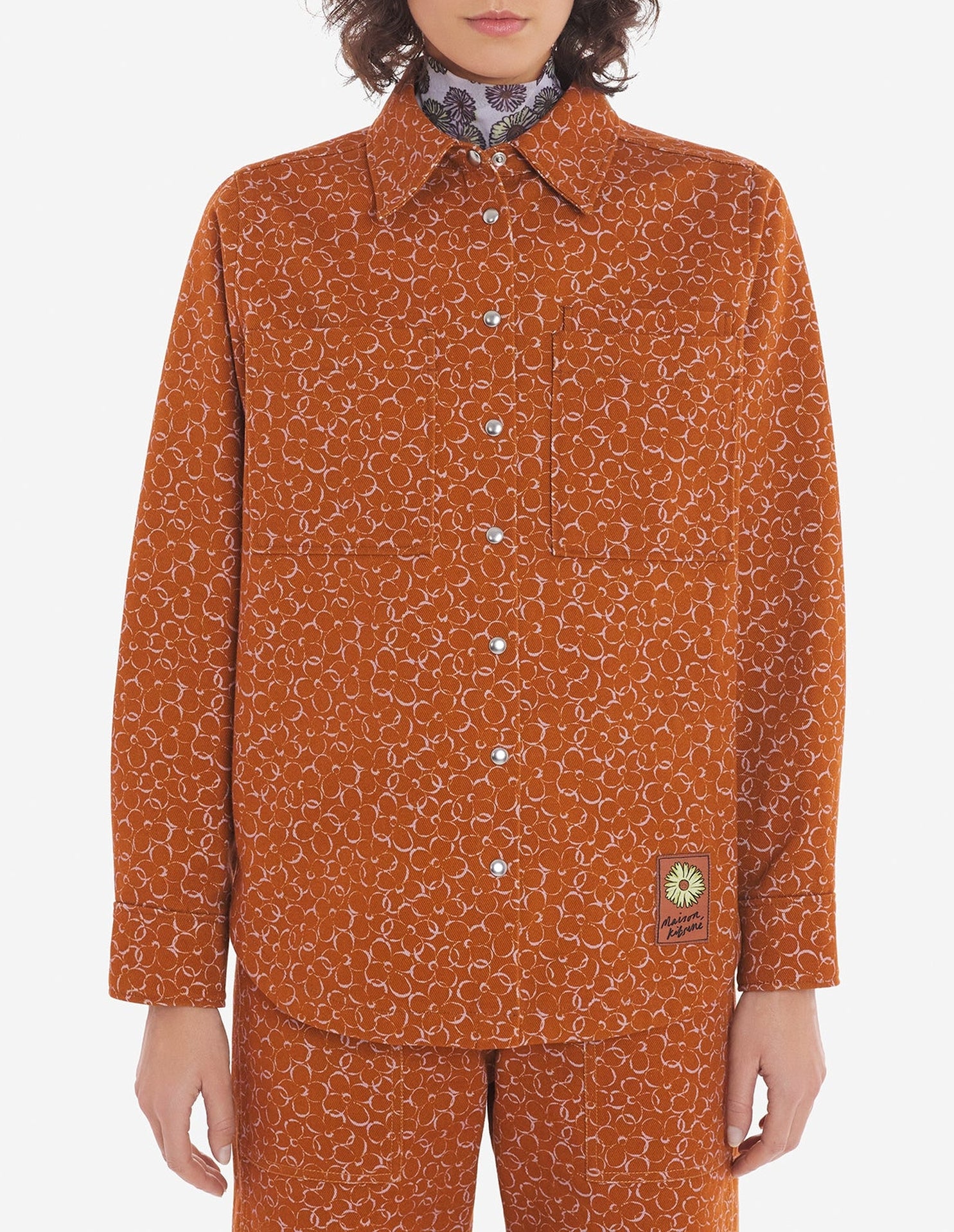 Long-sleeved overshirt with pattern - Tobacco Design