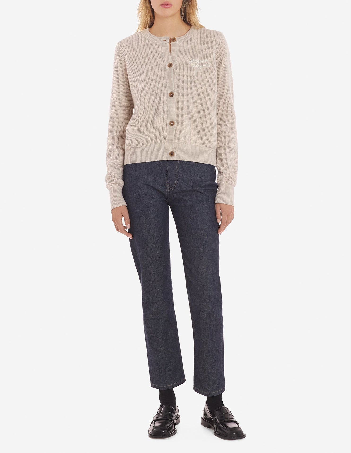 Cardigan à manches longues avec broderie en laine - Light Beige Melange