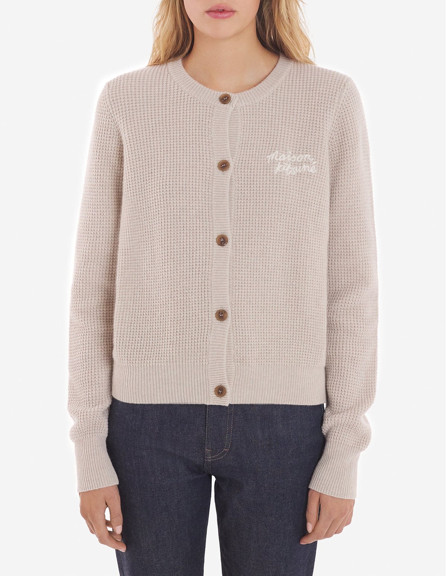 Cardigan à manches longues avec broderie en laine - Light Beige Melange