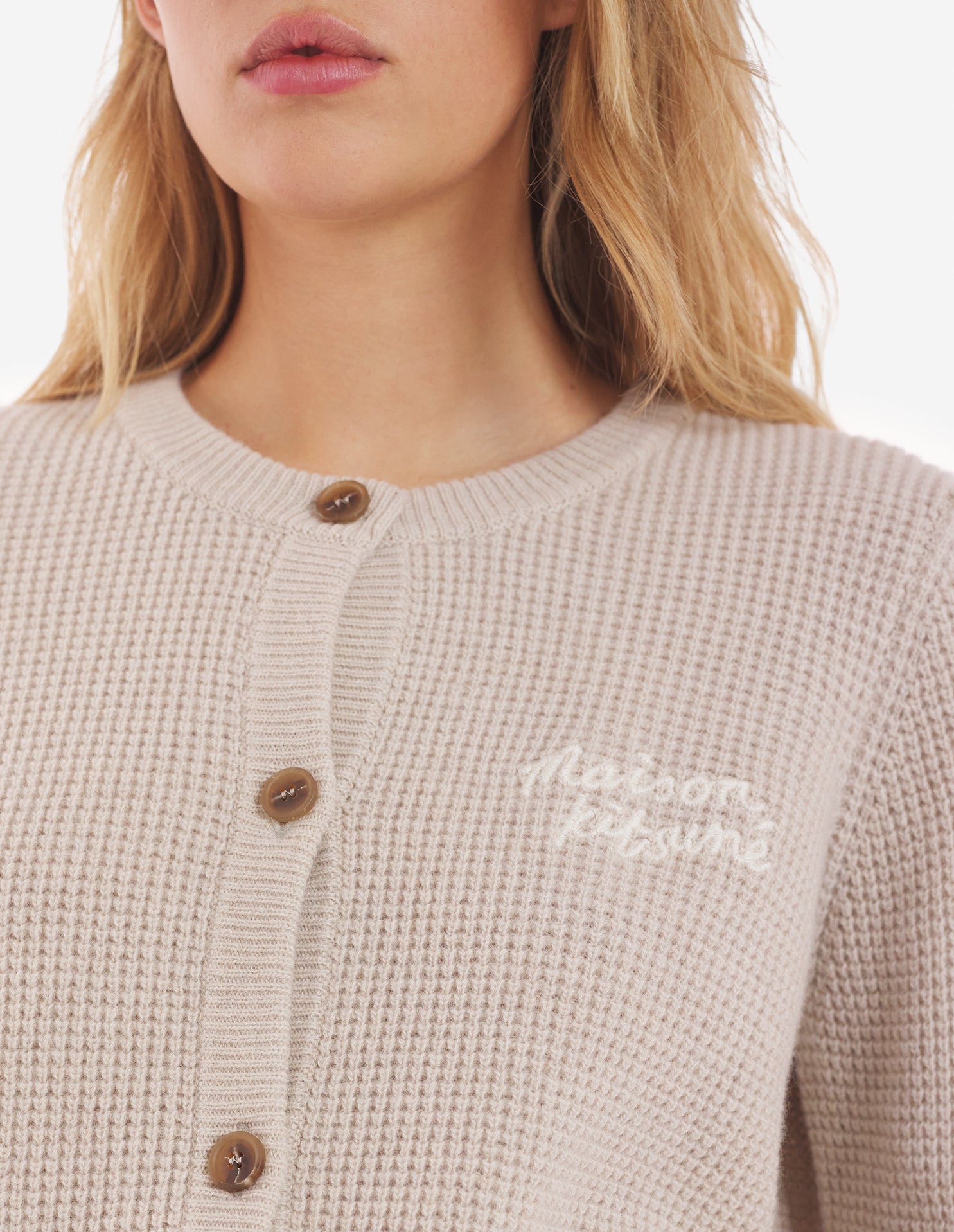 Cardigan à manches longues avec broderie en laine - Light Beige Melange