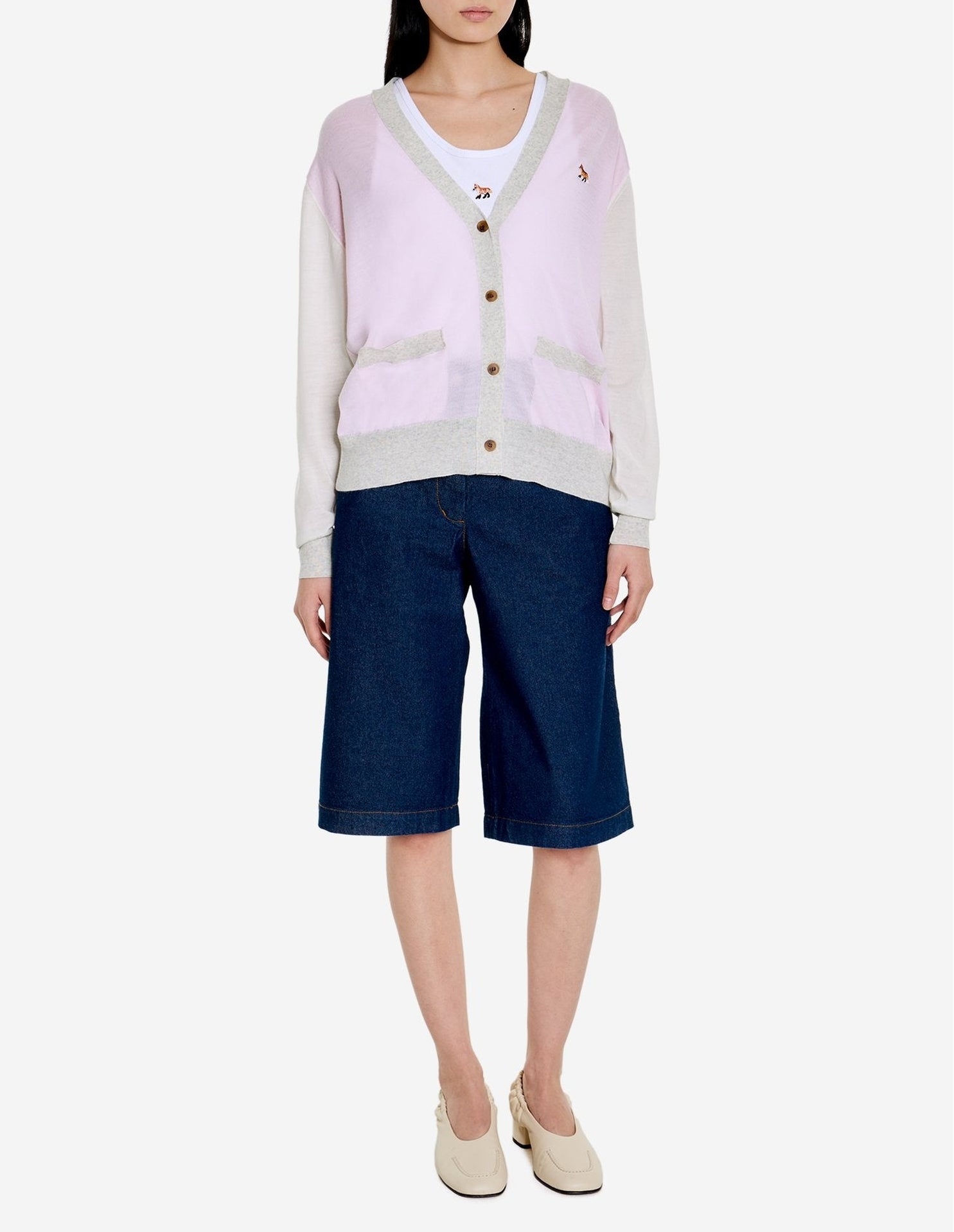 Cardigan Baby Fox à manches longues en laine - Pale Pink