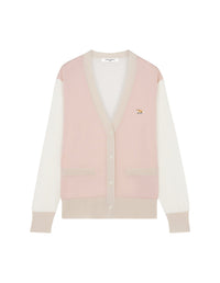 Baby Fox Patch Color Block Cardigan - Pasture Rose