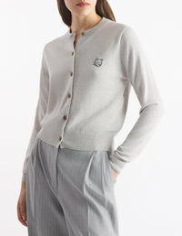 Cardigan Bold Fox Head avec écusson en laine - Light Grey Melange