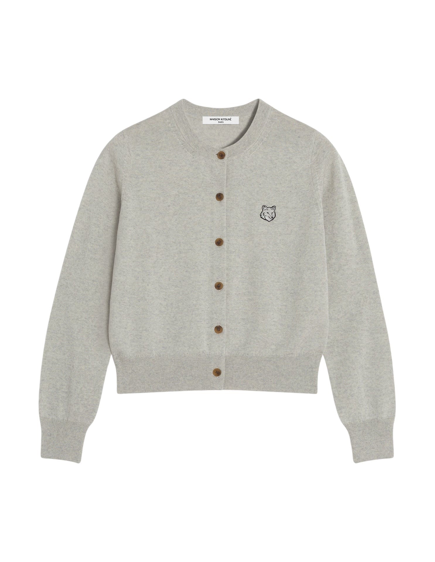 Cardigan Bold Fox Head avec écusson en laine - Light Grey Melange