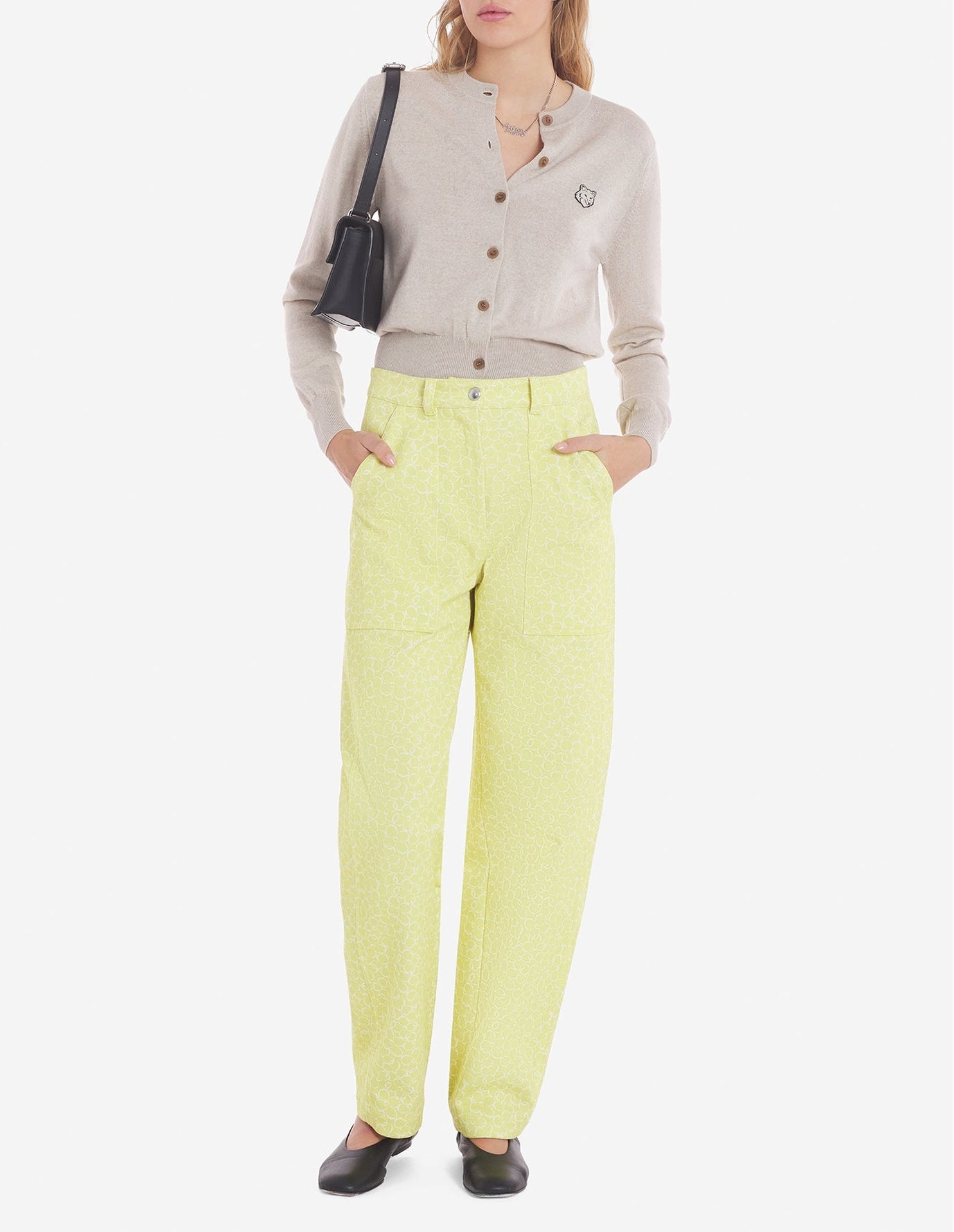 Bold Fox Head cardigan with wool crest - Light Beige Melange