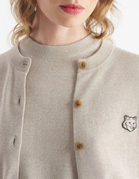 Cardigan Bold Fox Head avec écusson en laine - Light Beige Melange