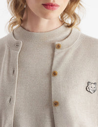 Bold Fox Head cardigan with wool crest - Light Beige Melange