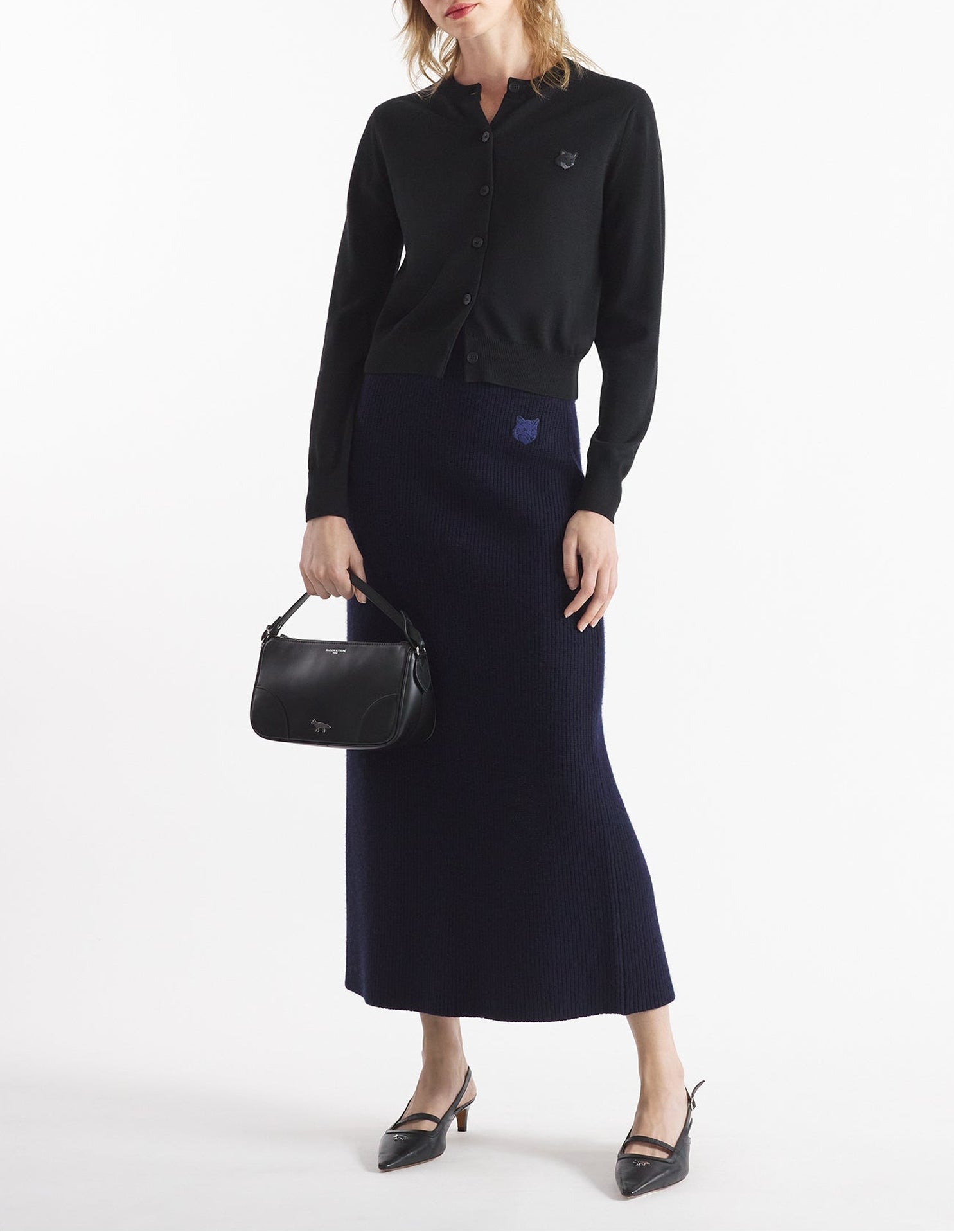Cardigan Bold Fox Head avec écusson en laine - Black