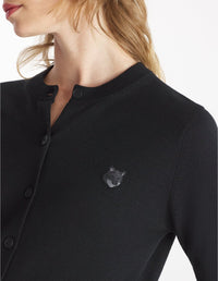 Cardigan Bold Fox Head avec écusson en laine - Black