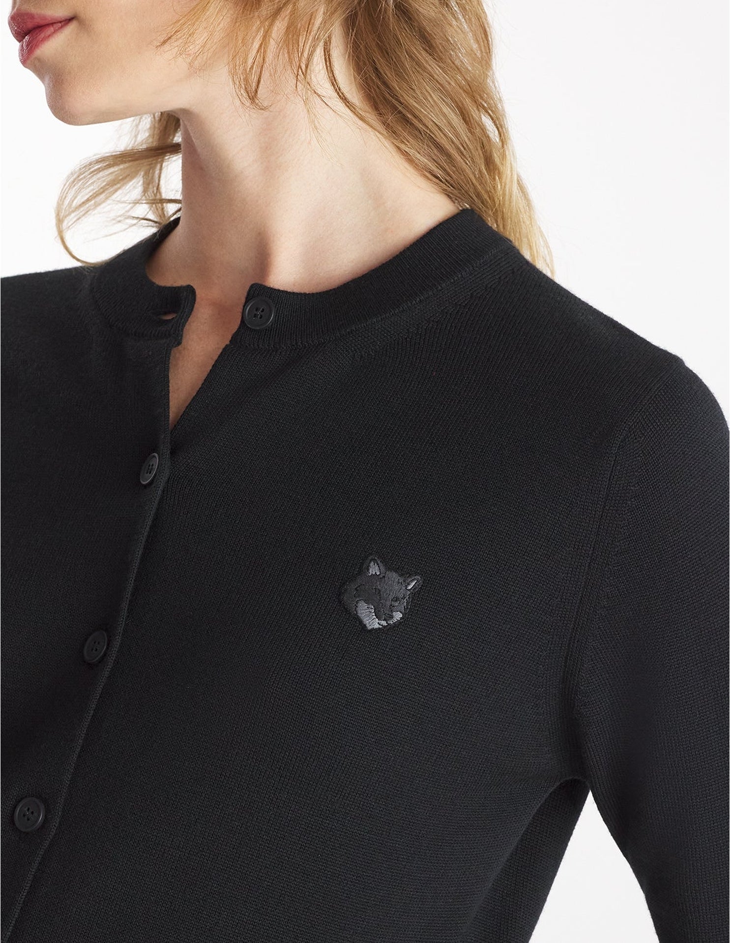 Bold Fox Head cardigan with wool crest - Black