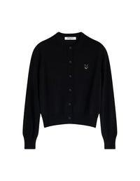 Cardigan Bold Fox Head avec écusson en laine - Black