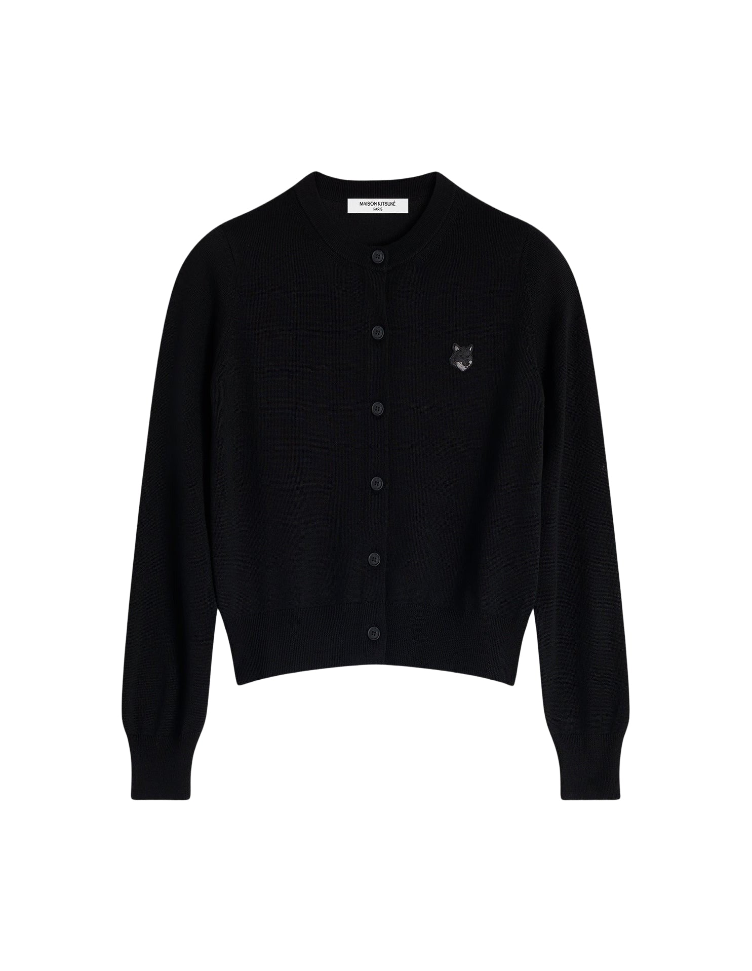 Cardigan Bold Fox Head avec écusson en laine - Black