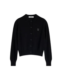 Bold Fox Head cardigan with wool crest - Black
