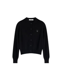 Cardigan Bold Fox Head avec écusson en laine - Black