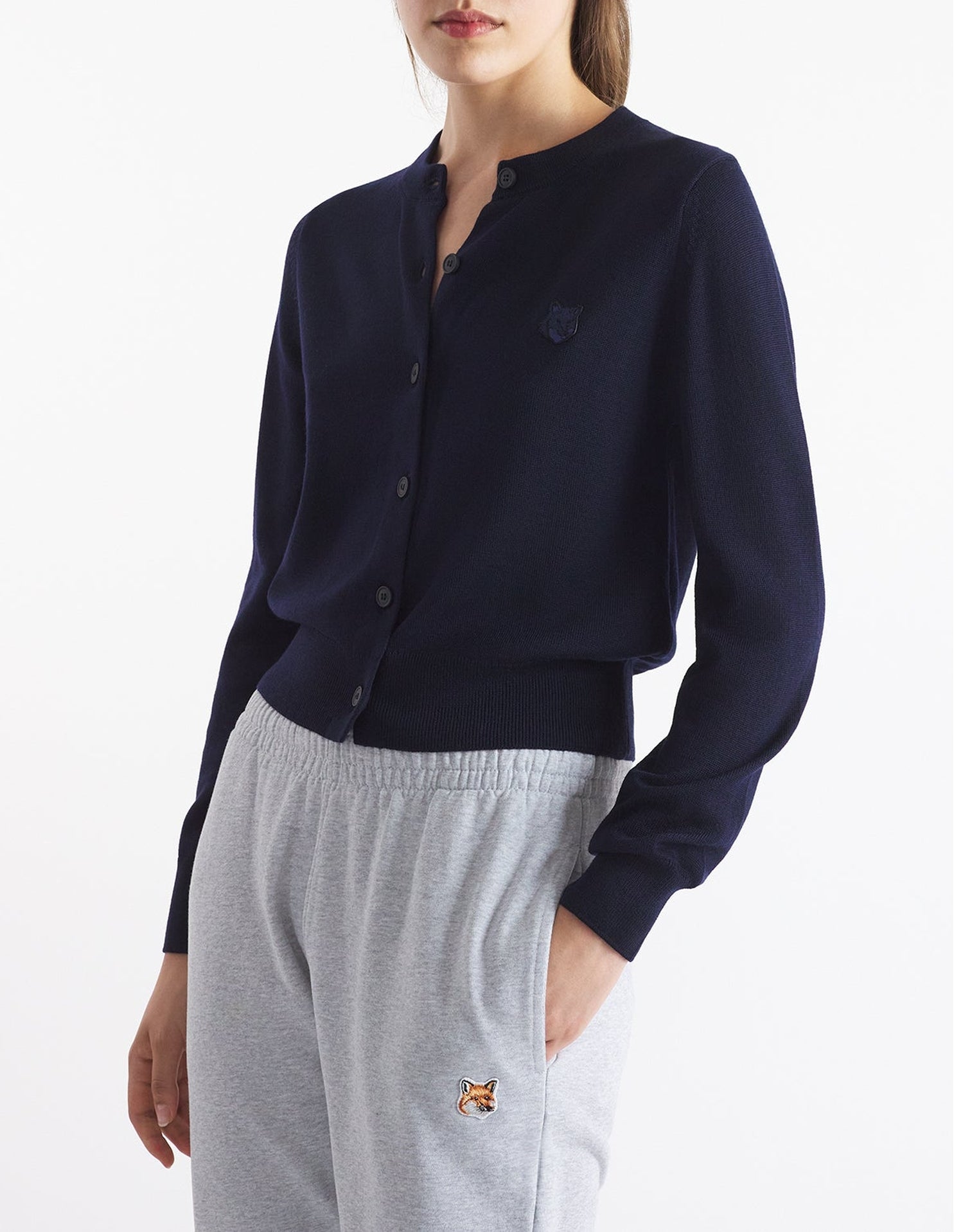 Cardigan Bold Fox Head avec écusson en laine - Ink Blue