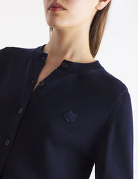 Bold Fox Head cardigan with wool crest - Ink Blue