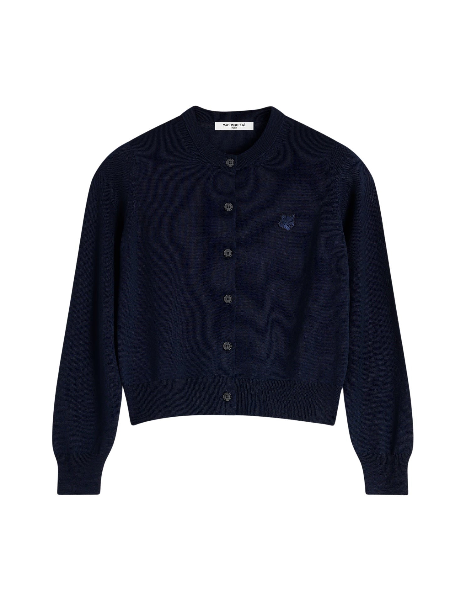 Bold Fox Head cardigan with wool crest - Ink Blue