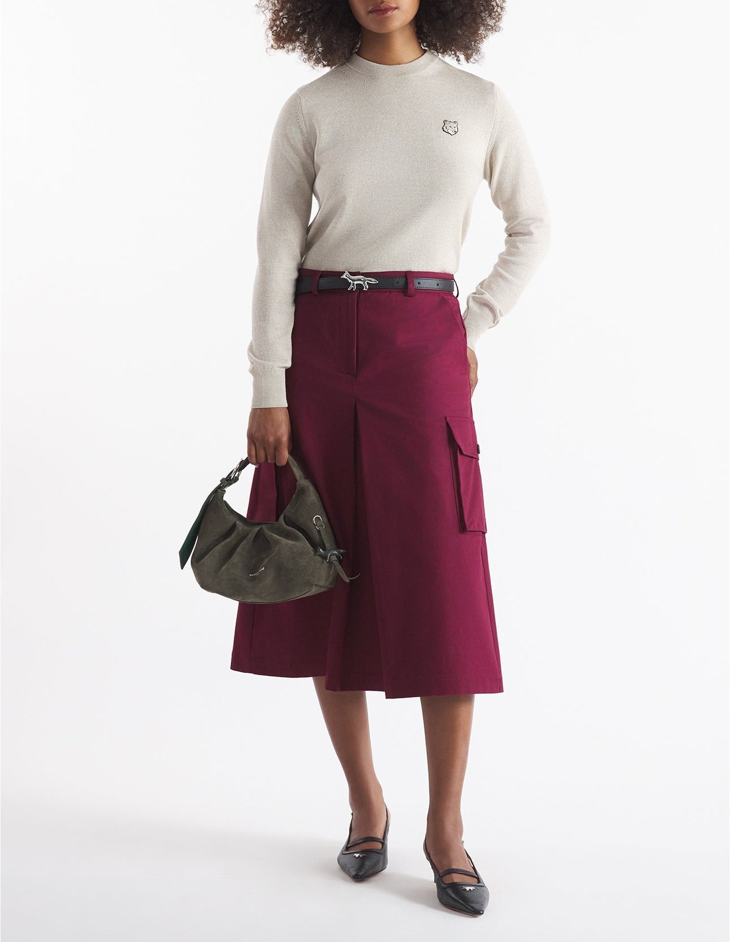 Bold Fox Head jumper with wool badge - Light Beige Melange