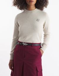 Bold Fox Head jumper with wool badge - Light Beige Melange