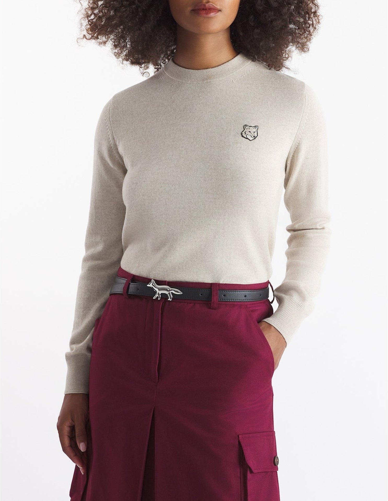 Bold Fox Head jumper with wool badge - Light Beige Melange