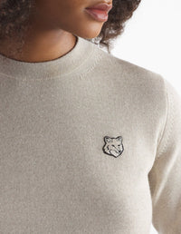 Bold Fox Head jumper with wool badge - Light Beige Melange