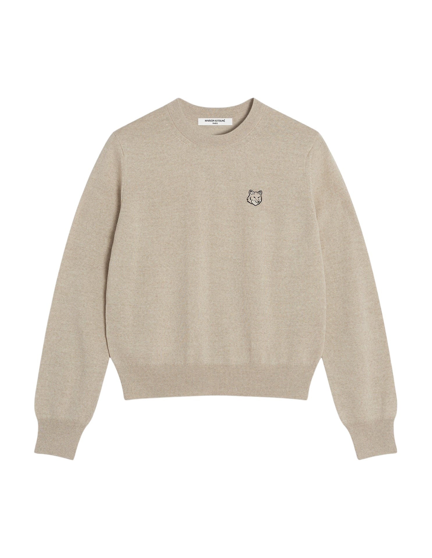 Bold Fox Head jumper with wool badge - Light Beige Melange