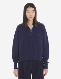 Bold Fox Head Patch  Half Zip Ribbed Jumper - Ink Blue