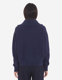 Bold Fox Head Patch  Half Zip Ribbed Jumper - Ink Blue