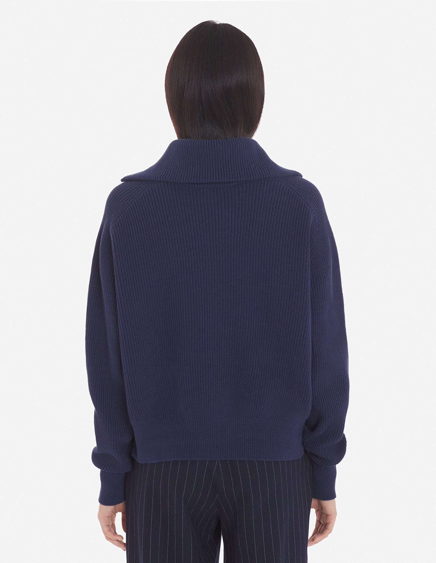 Bold Fox Head Patch  Half Zip Ribbed Jumper - Ink Blue