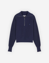 Bold Fox Head Patch  Half Zip Ribbed Jumper - Ink Blue
