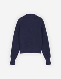 Bold Fox Head Patch  Half Zip Ribbed Jumper - Ink Blue