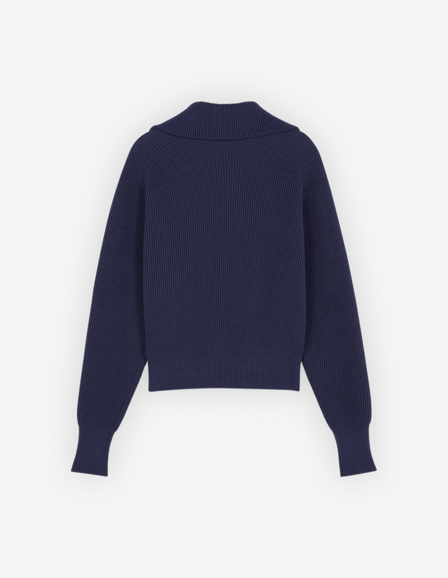 Bold Fox Head Patch  Half Zip Ribbed Jumper - Ink Blue