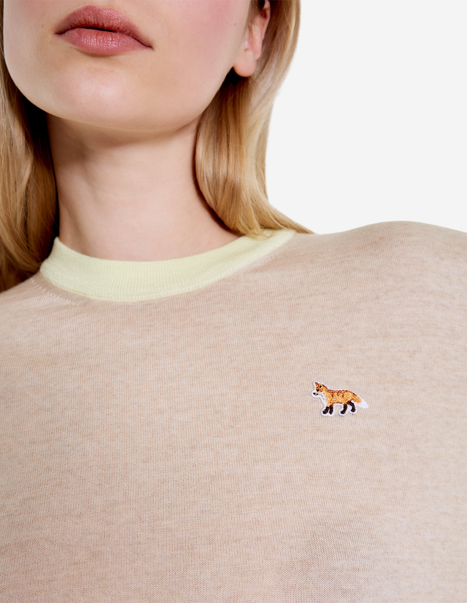 Pull Baby Fox à manches longues en laine - Light Beige Melange
