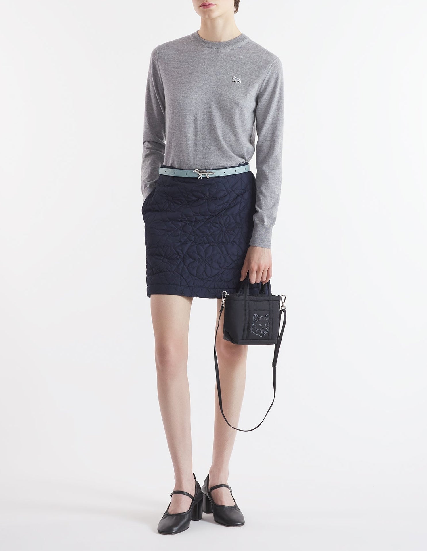 Baby Fox short-sleeved wool jumper - Medium Grey Melange