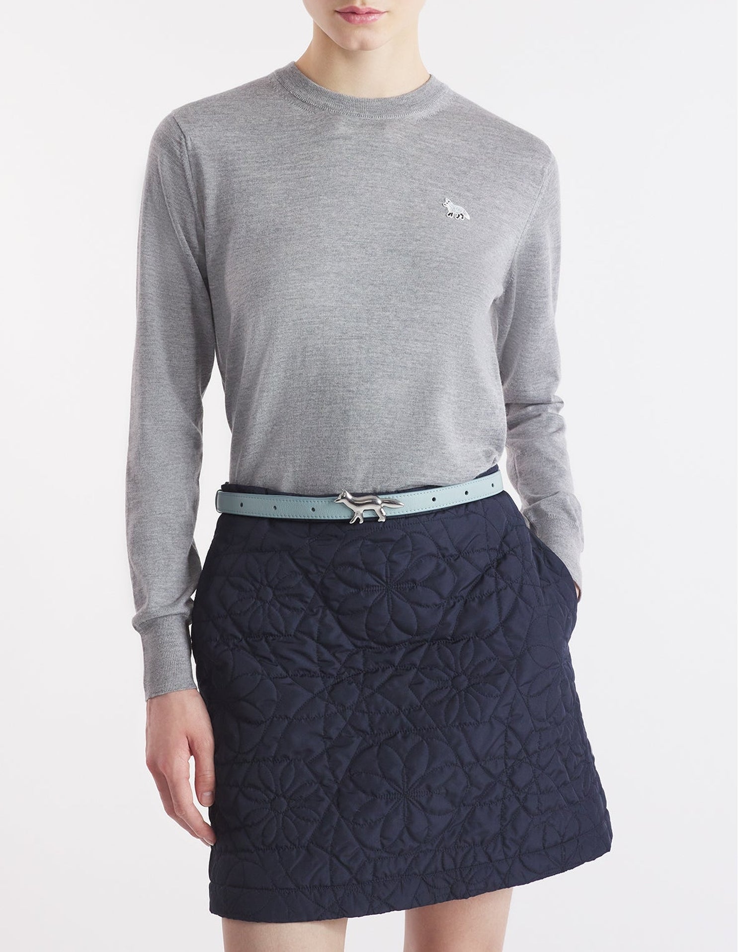 Baby Fox short-sleeved wool jumper - Medium Grey Melange