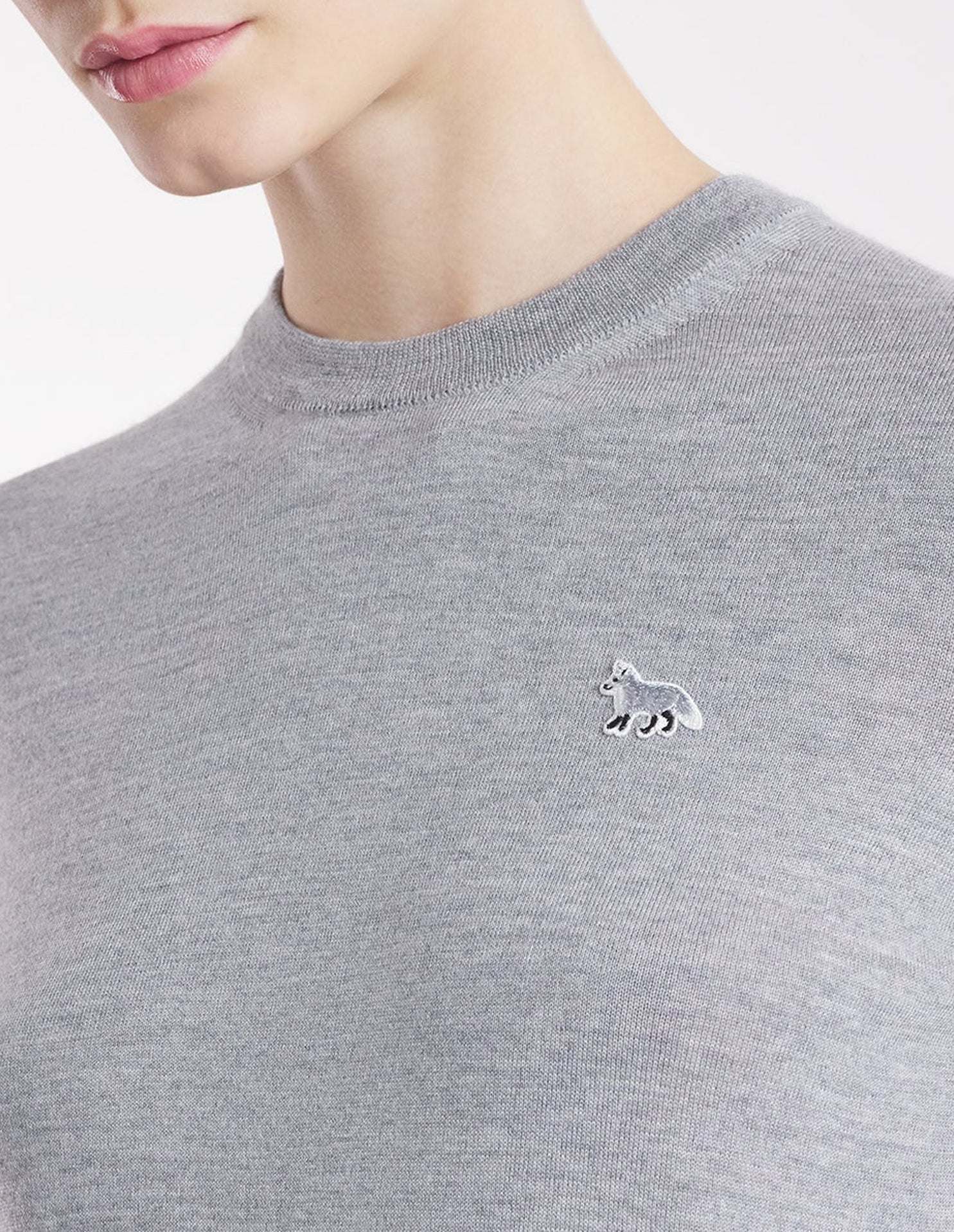 Baby Fox short-sleeved wool jumper - Medium Grey Melange