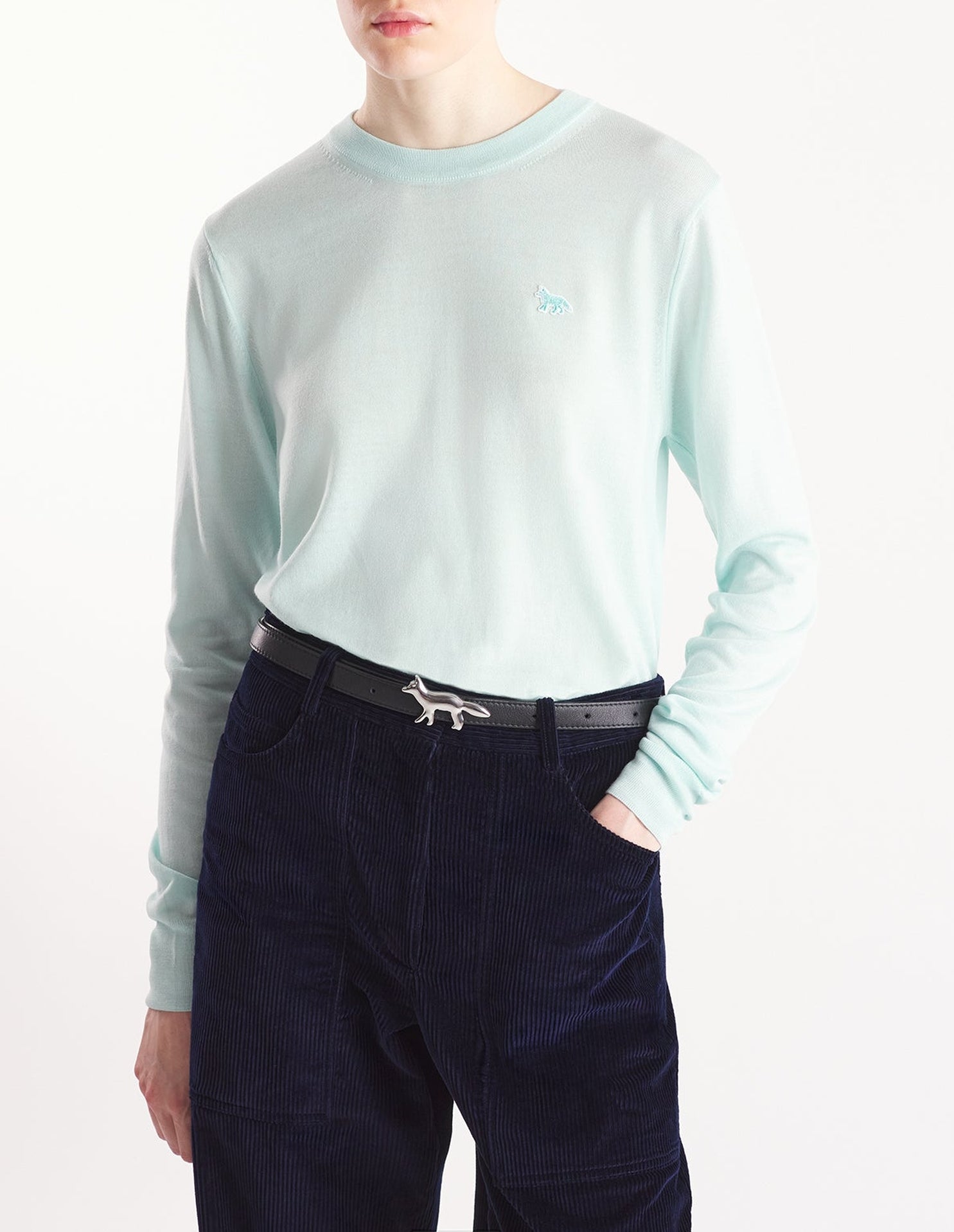 Pull Baby Fox à manches courtes en laine - Peppermint