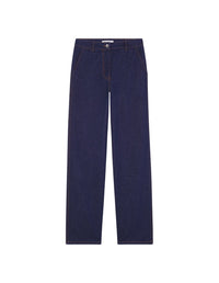 Pantalon droit avec étiquette et avec écusson en denim - Indigo